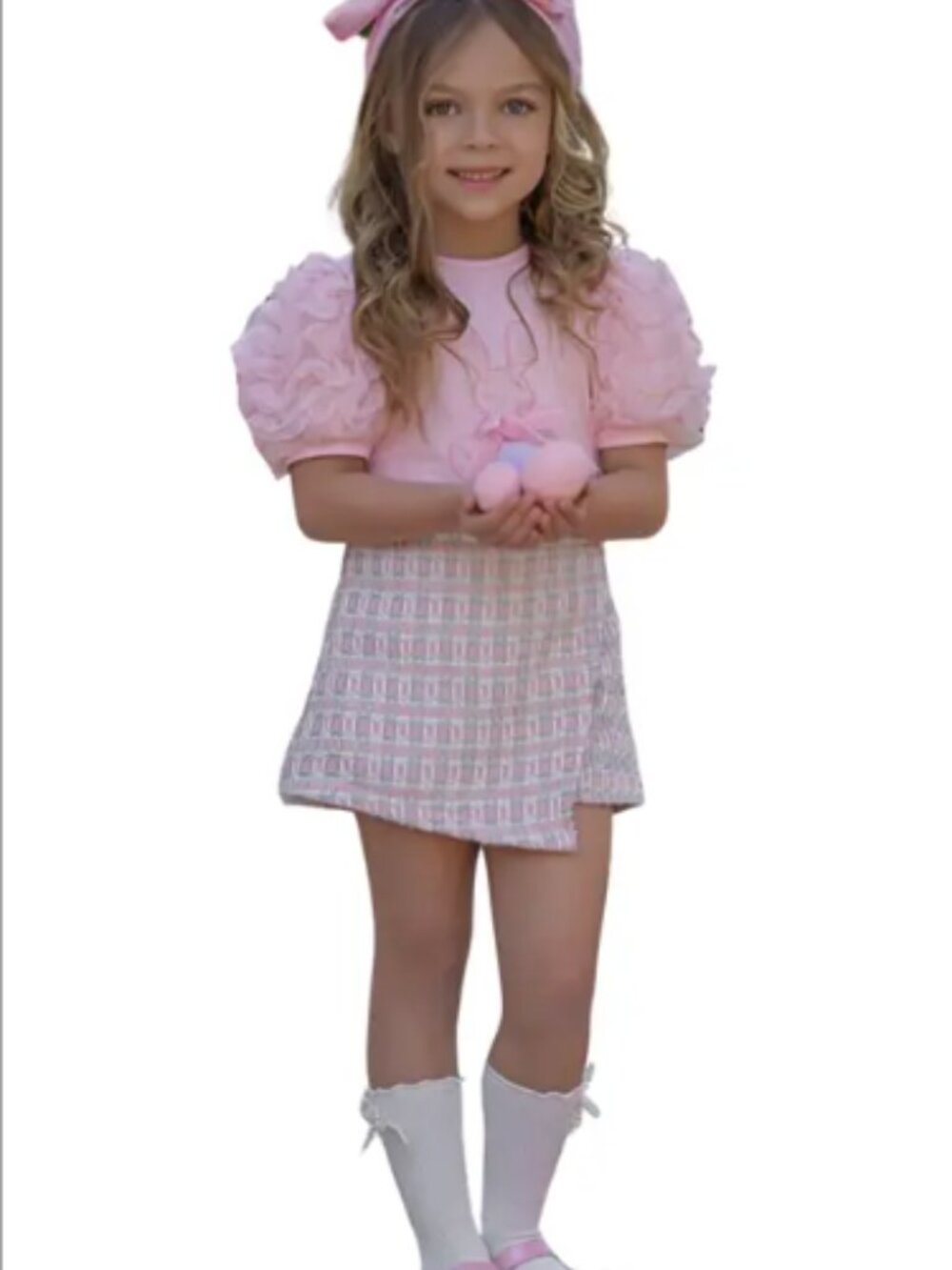 Bunny Puff Sleeve Top and Tweed Skort Easter Set